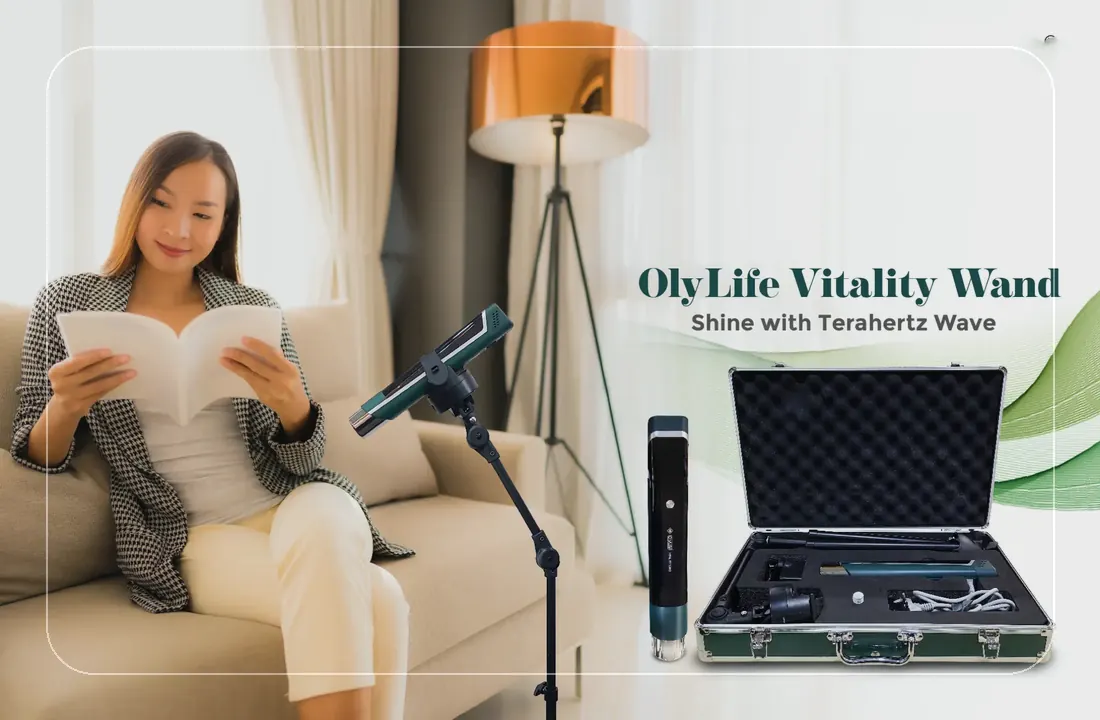 OlyLife Vitality Wand lifestyle and stand setup